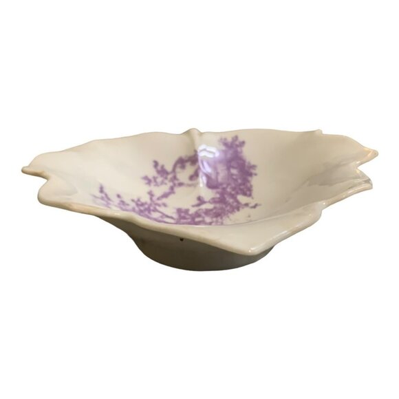 Vtg Limoges France Porcelain Pastoral Scenes Lavendar Leaf Shaped Trinket Dish - Picture 5 of 9